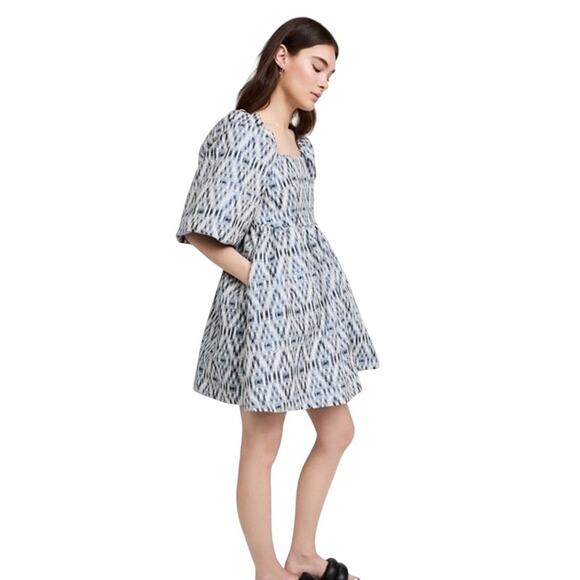 MUNTHE Dresses & Skirts - NWT MUNTHE Women's Blue White Chew Puff Sleeve Bubble Hemline Min Dress Size 36